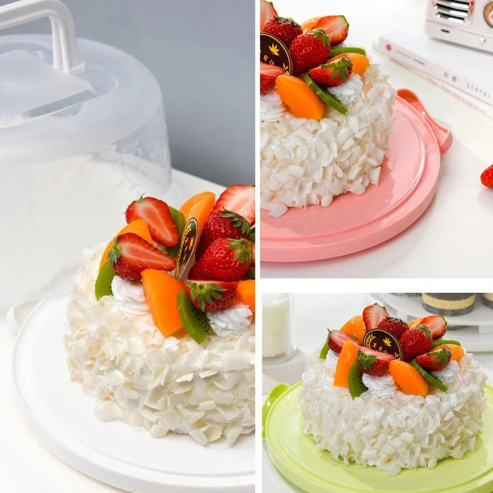 حامل كعكة مقاس 8 بوصة مع غطاء ومقبض، حامل كعكة دائري، حامل فطيرة لأي كعكة مقاس 6-8 بوصة #5