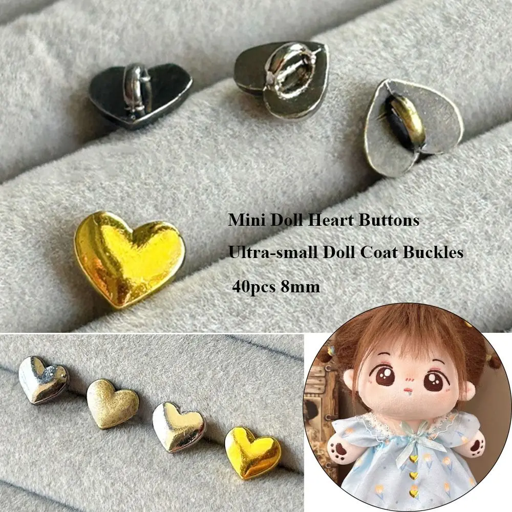 Mini hebillas de abrigo hechas a mano para muñeca, accesorios de ropa de alta calidad con botones de corazón de 8mm, 40 piezas, 1/6