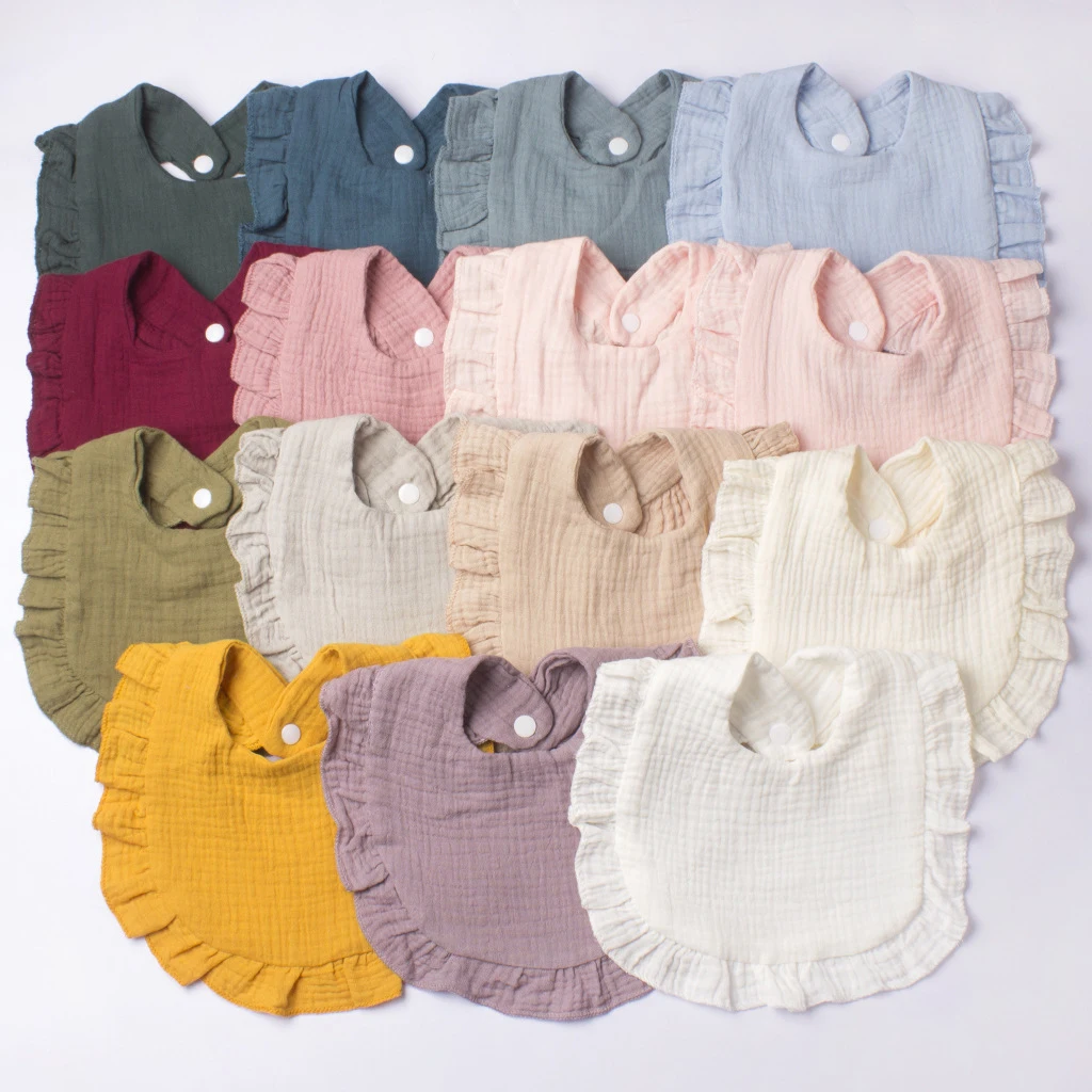 1pc Pure Cotton Gauze Bib For Boys & Girls Candy Colored Comfortable Lace Ruffle Baby Saliva Towel Solid Colored Saliva Bib