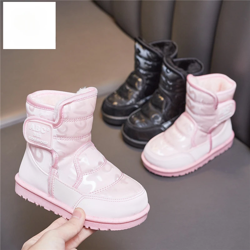 Children's mid top warm cotton shoes 2024 winter new fashion boys' thick cotton boots girls' casual waterproof printed trend