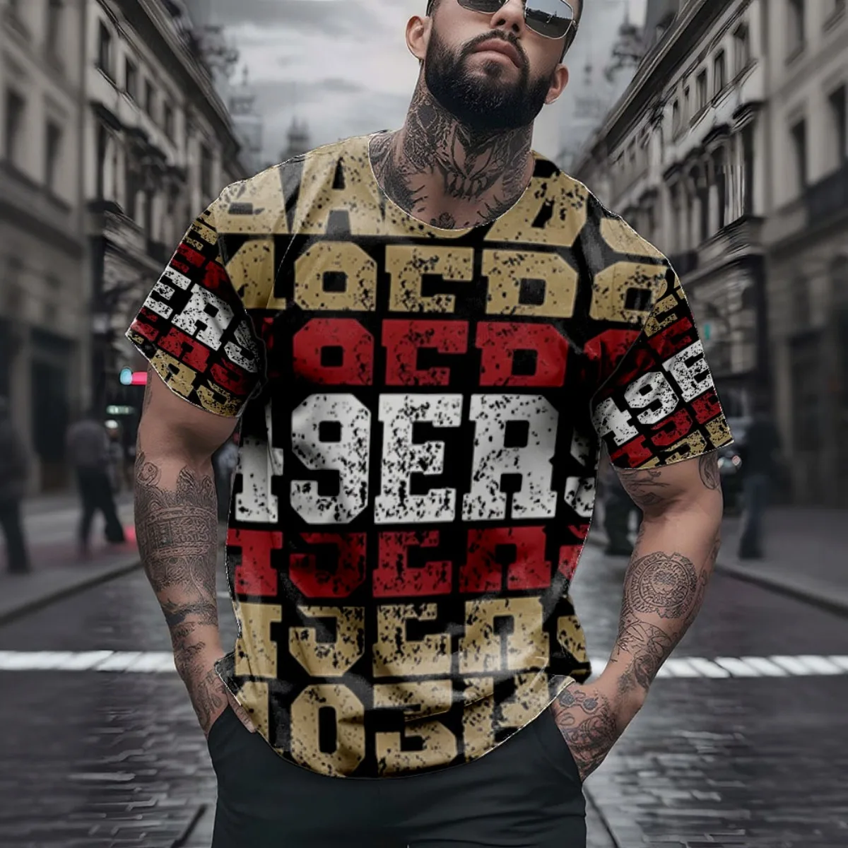 49ers San Francisco Poster New Arrival Fashion Men's Short Sleeve All-Over Print T-Shirt Unique All-Over Print Design for Stylis