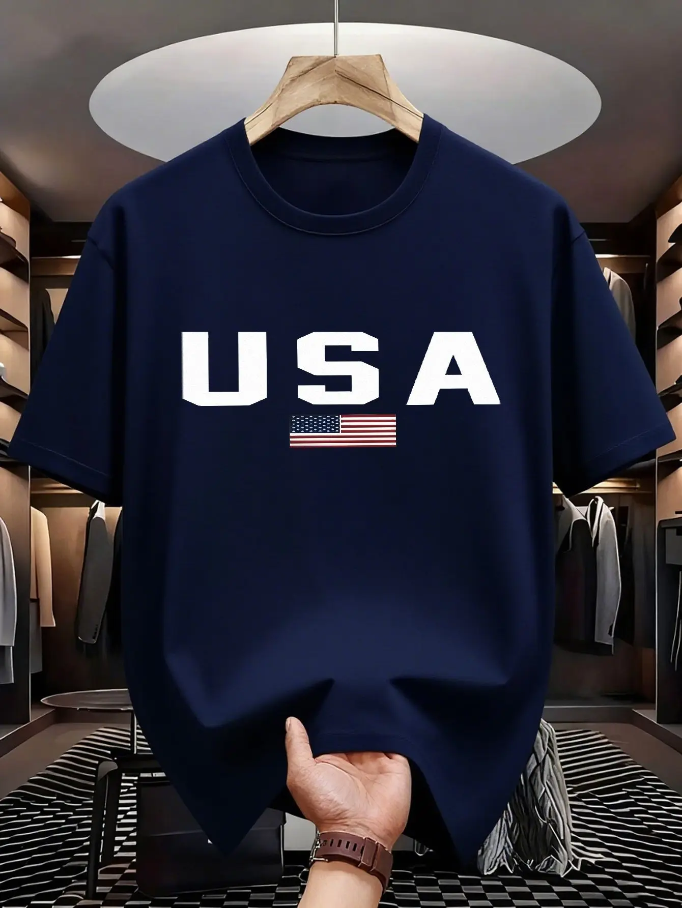 American style capital letter men's T-shirt  Simple black background, cool letter design, fashionable casual short-sleeved shirt