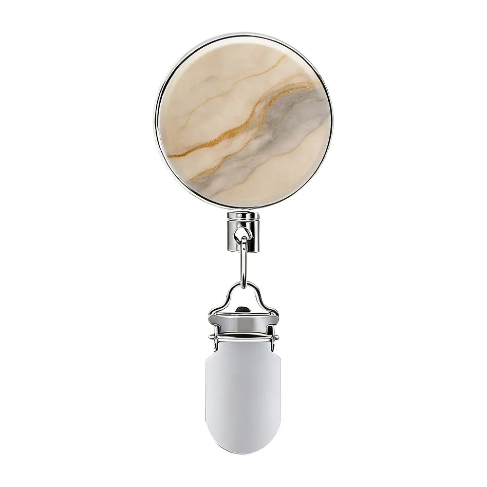 Stainless Steel Retractable Towel Clip Self-Adhesive Marble-Pattern Retractable Reel Hook Punch-Free Metal Spring Clip Kitchen