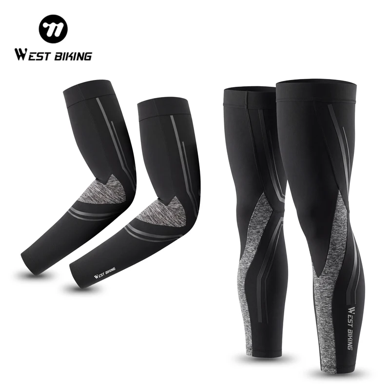 WEST BIKING Fleece Thermische Arm- und Beinwärmer-Set, winddicht, rutschfest, reflektierend, schnelltrocknend, für Rennrad- und Mountainbike-Fahrten