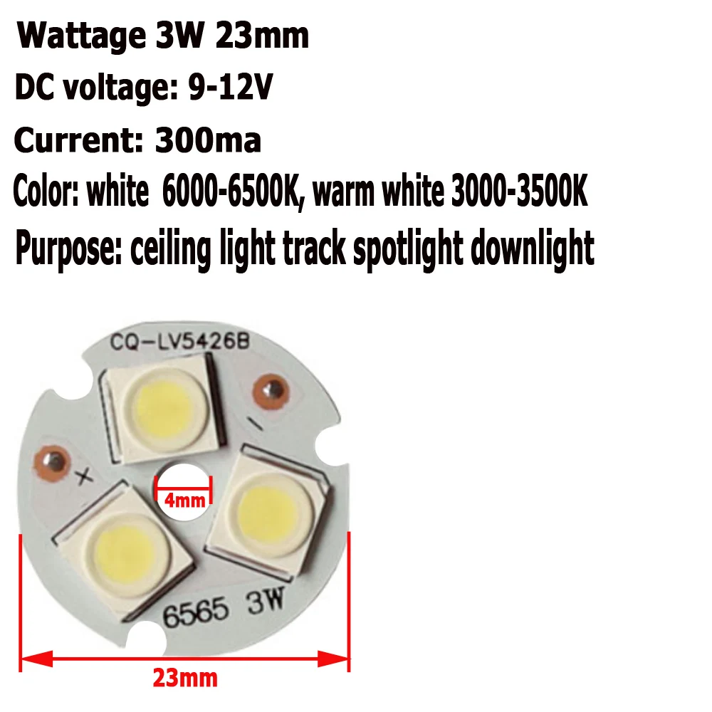 High-Power LED Chip COB with PCB WarmWhite 3000K/Cold White 6000K for Lighting Downlight Bulb 3W-18W