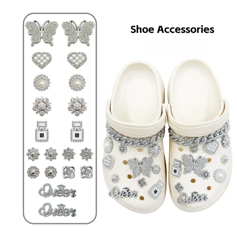 

Набор из 22 роскошных украшений для обуви: аксессуары для сабо, серебряные стразы, бабочки, цепочки, декор для обуви своими руками