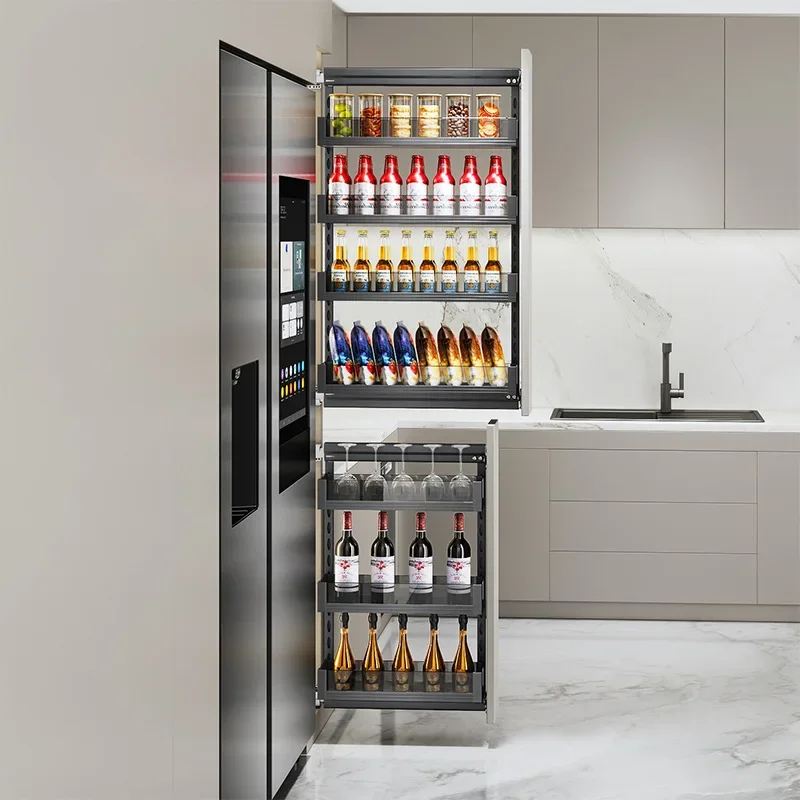 High Cabinet Side Pull Basket Kitchen Drawer Type Extremely Narrow Refrigerator Crack Shelf Storage Snack Cabinet Big Monster Pu
