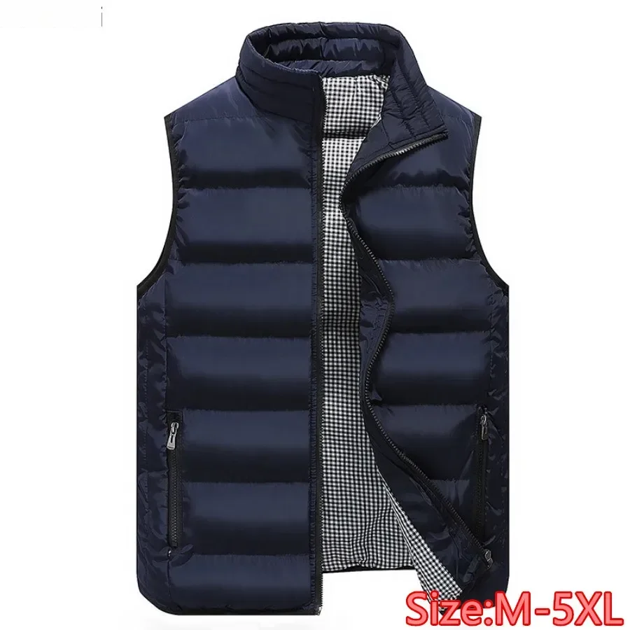 New  Autumn Winter Men's Warm Vest Jacket Solid Sleeveless Down Cotton Waistcoat Jacket Male Casual Vest Coat Plus Size 5XL