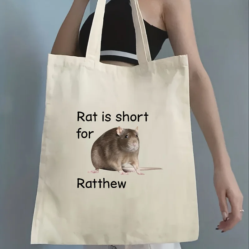 1 Pc Rat Pattern Shoulder Canvas Bag, All-Match Versatile Shopping Handbag, Daily Use Commuting Bag & School Bag