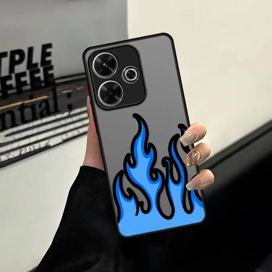 Case for Xiaomi Redmi Note 15 13 14 Pro Plus 10 11 12 13C 14C 9S A4 Funda Phone Cover Blue And Red Flames view 6
