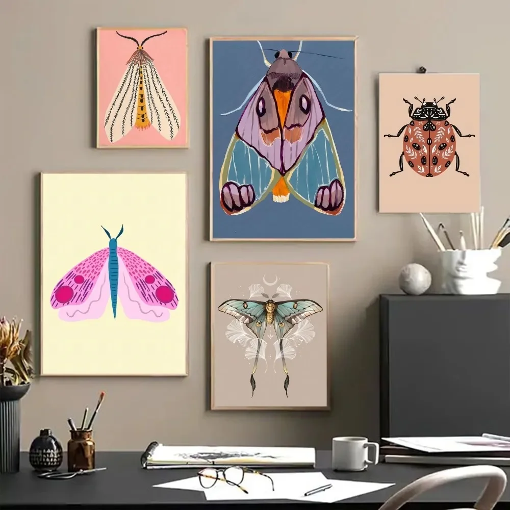 Butterfly Wall Art Ladybug Tiger Moth Beetle Poster Posters Sticky HD Quality Wall Art Retro Posters for Home Kawaii Room Decor