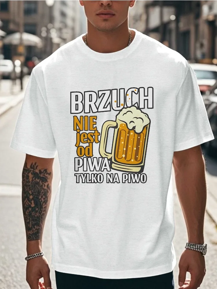 Men Loose Fit Cotton Short Sleeve Tee Polish Beer Mug Slogan Graphic Casual Bar Party Drinking Crew Neck Daily Streetwear Top