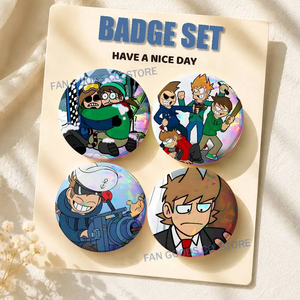 E-Eddsworld T-Tord Edd Brooches for Backpack Accessories 25,32,44,58,75mm Round Enamel Pins 2-piece set Cartoon Anime Badge