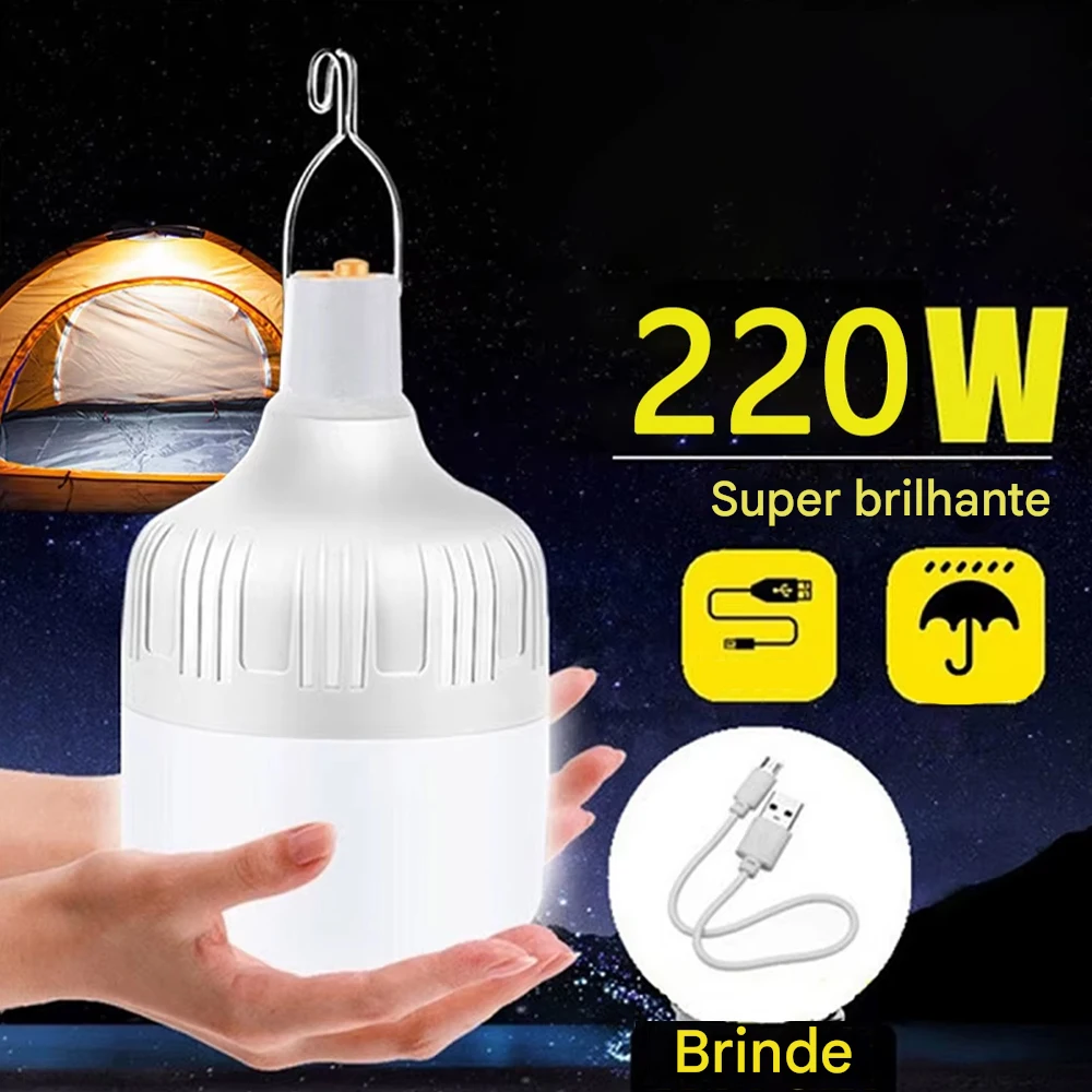 Iluminação LED para Camping Recarregável, 2 Unidades, Resistente à Água e Poeira, Ideal para Acampamento e Pesca