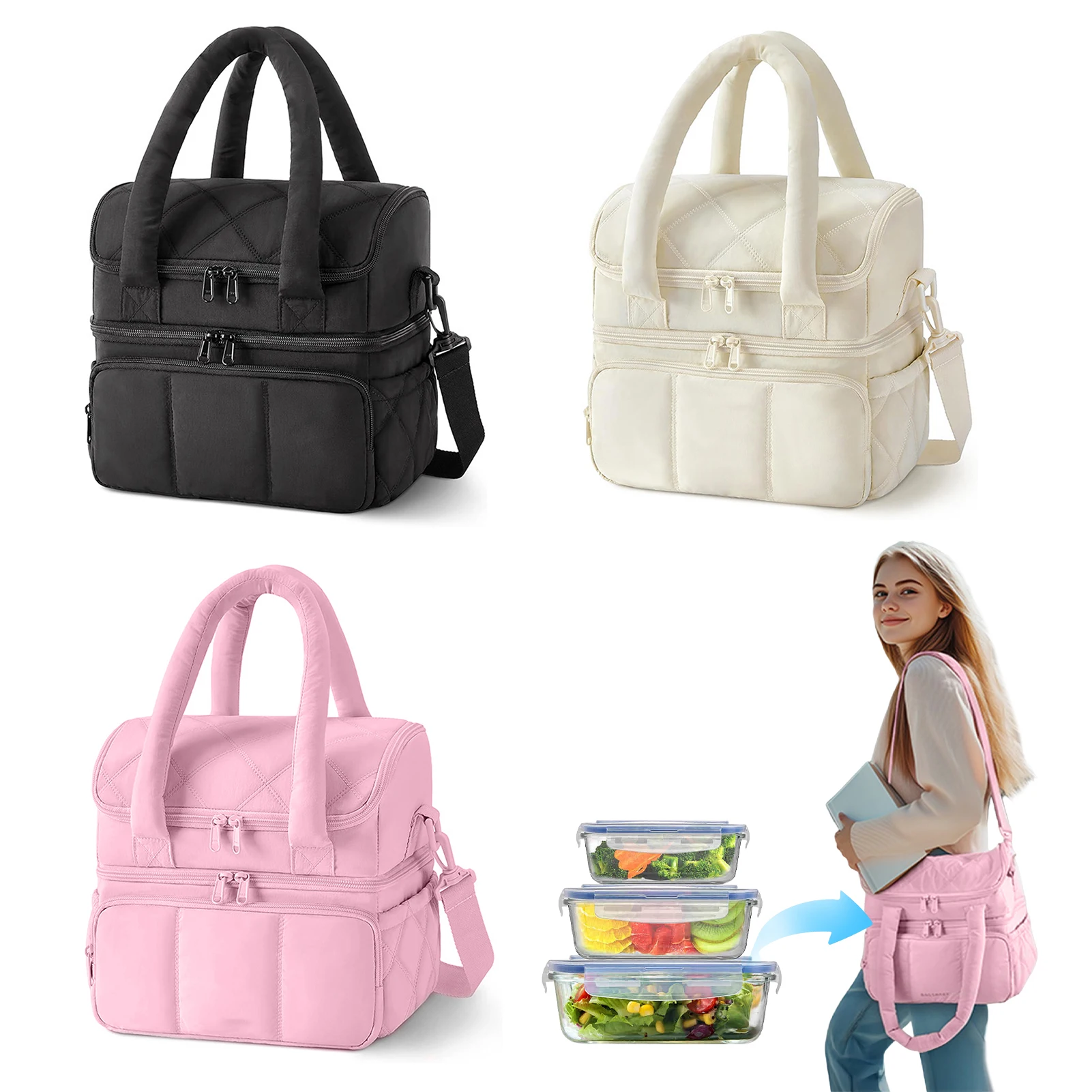 

Large Lunch Bag Insulated Lunch Box 2 Tier Large Capacity Lunchbag Food Container for Picnic Hiking Camping
