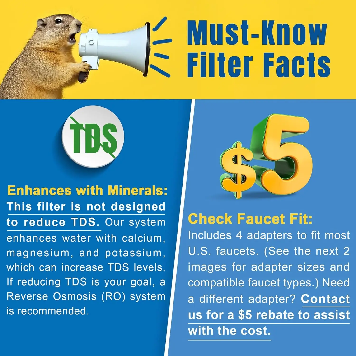 360° Rotating Stainless Steel Faucet Water Filter - High Flow, Mineral-Enhanced, Reduces Chlorine & Heavy Metals, Easy Install,