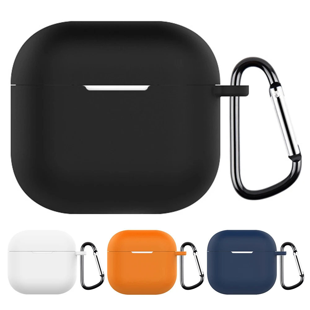Silicone Soft Wireless BT Earphones Case Protective Cover Shockproof Earbud Case Cover with Carabiner for Apple Airpods 4 (2024)