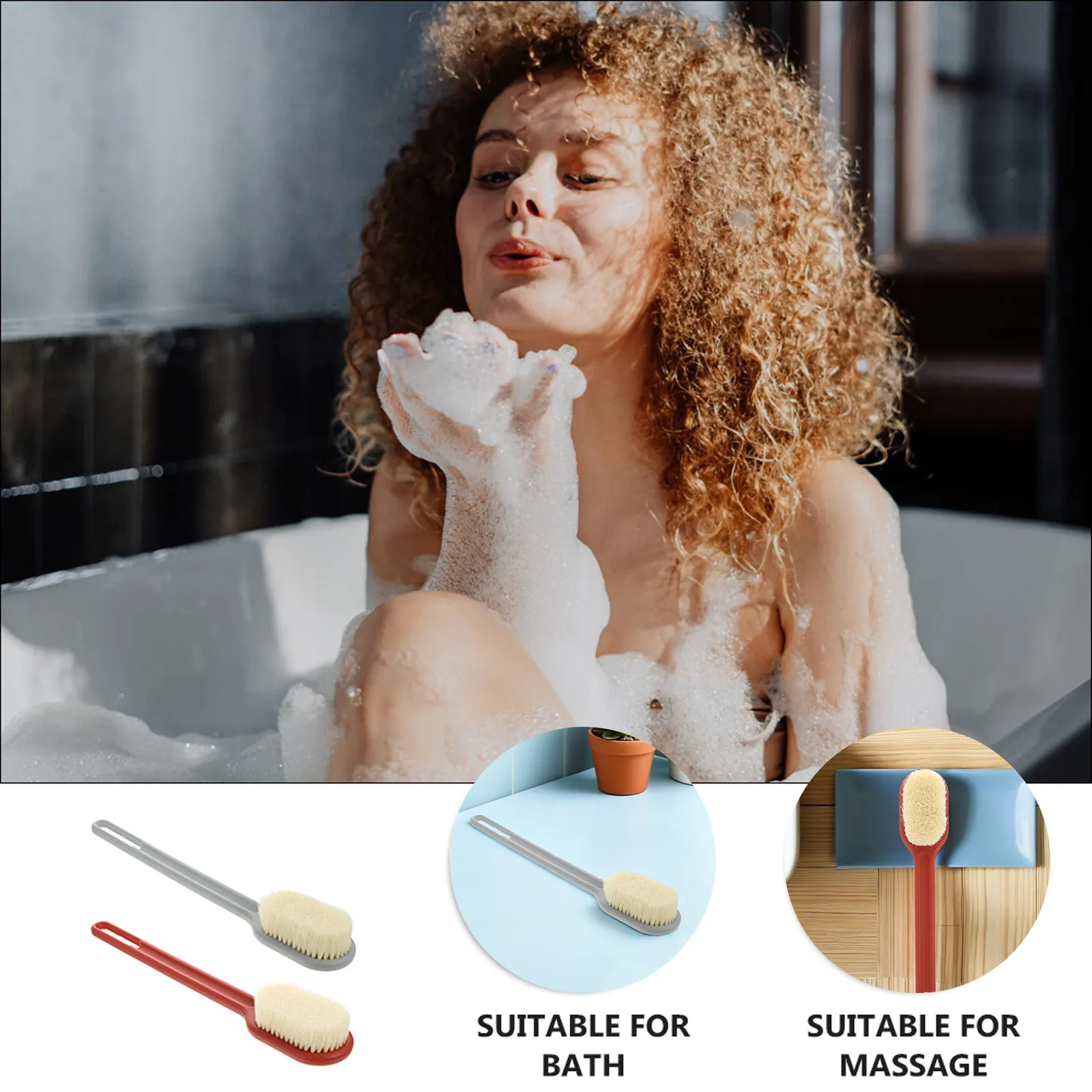 

2Pcs Long Handle Bath Brush for Deep Skin Cleansing Dead Cell Removal Circulation Boost Shower Cleaning Tool Body Exfoliator