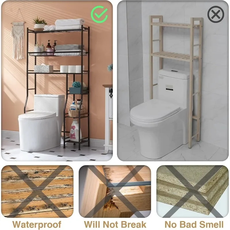 Organizer da bagno sopra il WC da 33", armadietto portaoggetti sopra il WC a 6 livelli, ripiano sopra il WC per il bagno, lavanderia