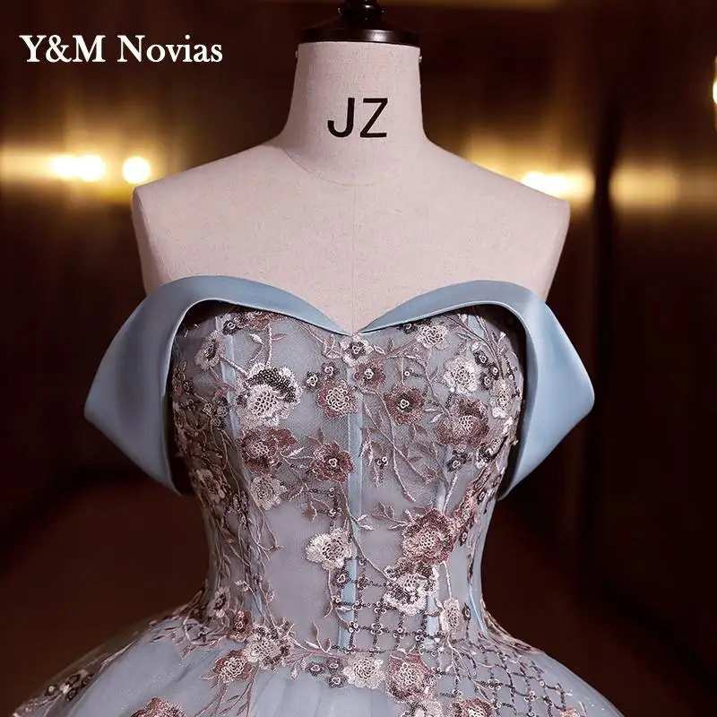 Y & M-Robes de Quinceanera Gillter à épaules dénudées pour filles, robe de Rhbleue, robe de princesse Sweet 15, grande taille, vidéo réelle