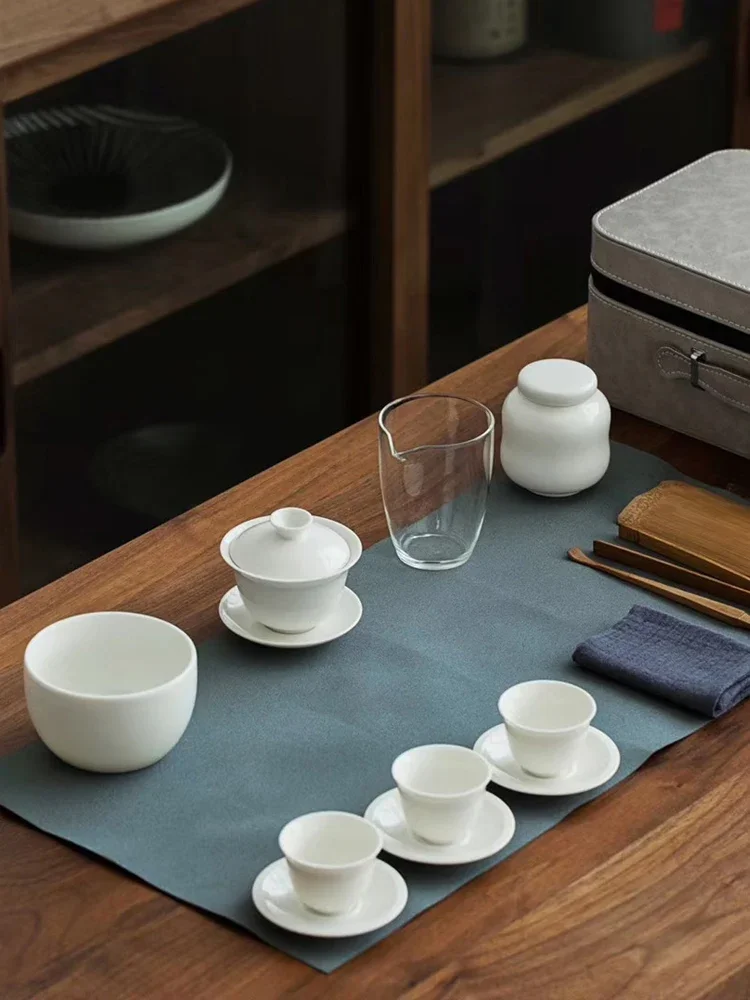 

Tea Art Teaching Set Dehua White Porcelain Ceramic Travel Tea Set Portable Bag Kung Fu Tea Set