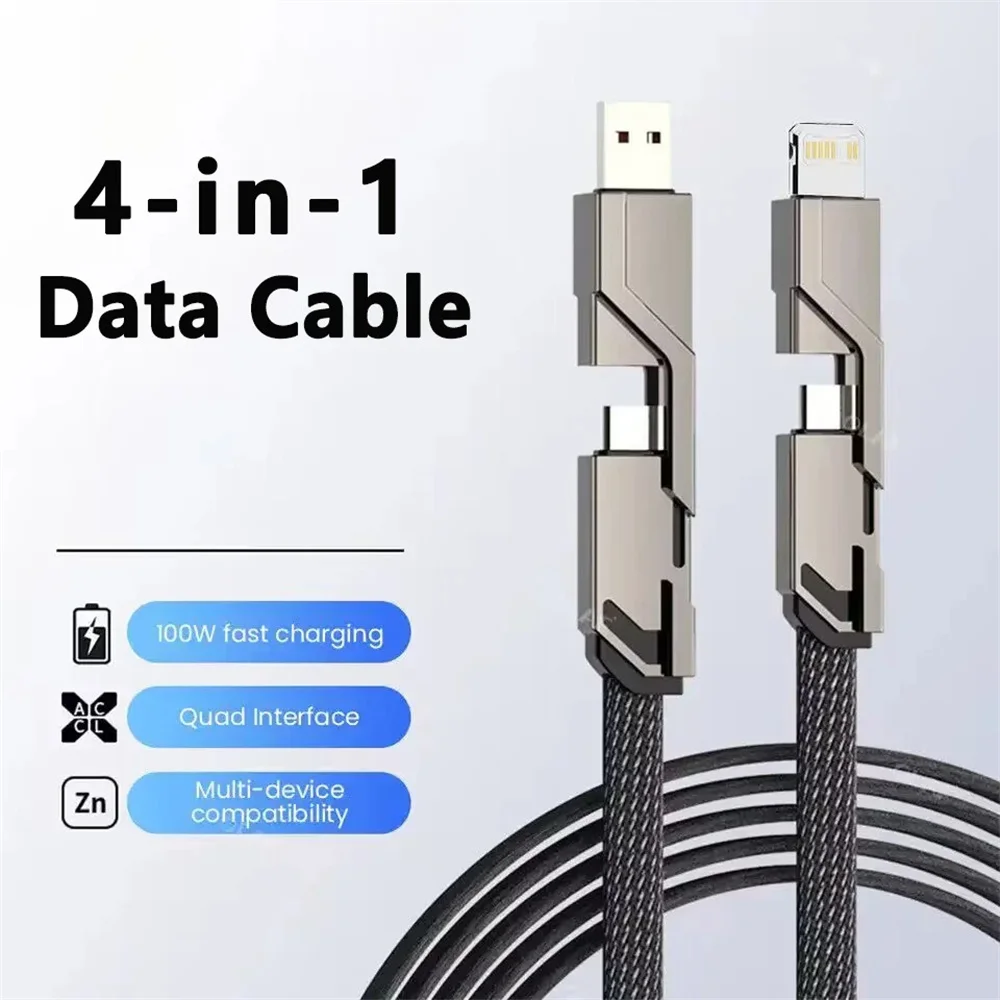 

Кабель USB Type-C 4 в 1, 100 Вт, кабель для быстрой зарядки телефона, шнур для iphone 15, 14, Xiaomi, Huawei Mate 40, Универсальный зарядный шнур USB C