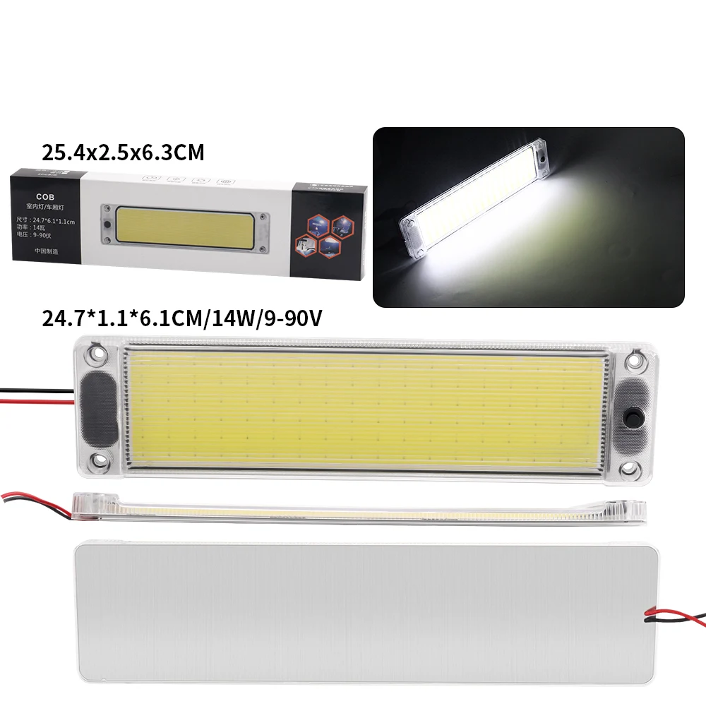 Tira de luz LED de lectura para coche, lámpara de techo Interior con carcasa acrílica de 12V y 24V, con interruptor, para furgoneta, camión, Camper