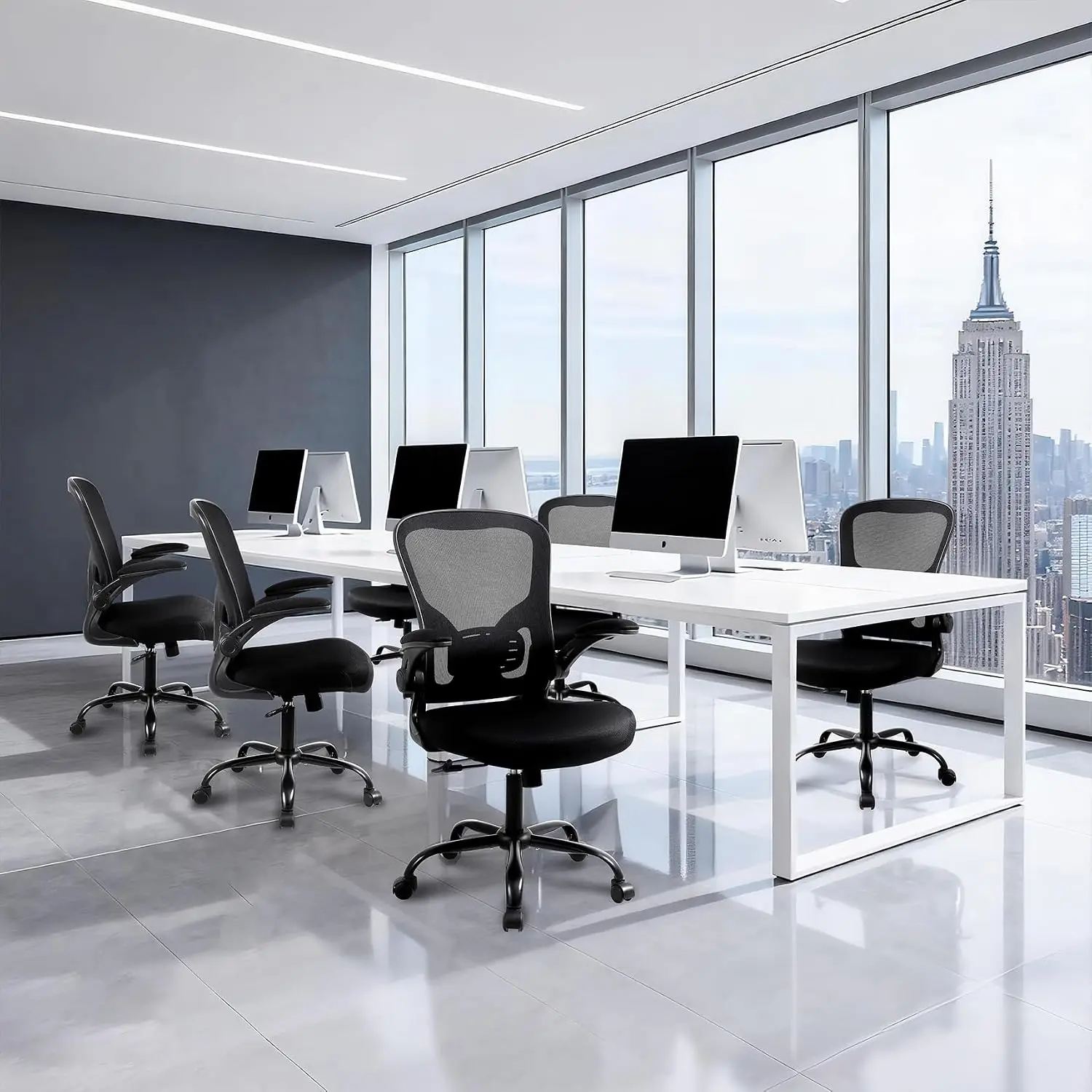 Mesh Office Chair, Ergonomic Computer Desk Chairs (Black, Set of 10) | Comfy/Comfortable Flip-up Arm Rests, Lumbar Support, Heig