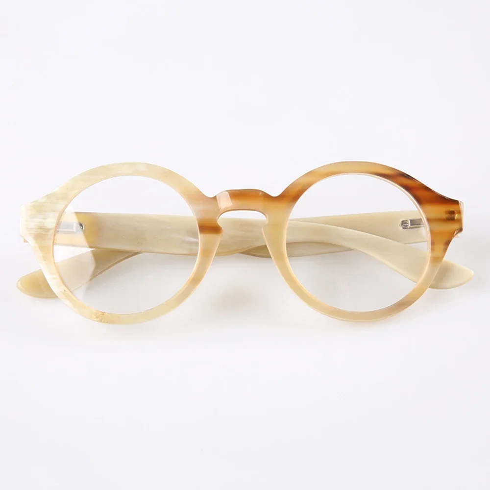 

Eyeglass Frames Round Stripes Vinatge Handmade Natural Horn Reading Prescription Women's Man Glasses Frames Myopia Eyeglasses