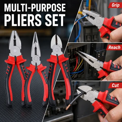 3 Types Pliers Set, Heavy Duty Combination Long Nose Diagonal Cutter Pliers, Wire Cutting Gripping Tool Kit for DIY Repair