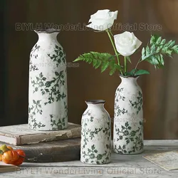 Ceramic Vase For Home Decoration Living Room Decor  Hydroponic Flower Arrangement Pastoral Style Green Vase Flower Pot For Plant