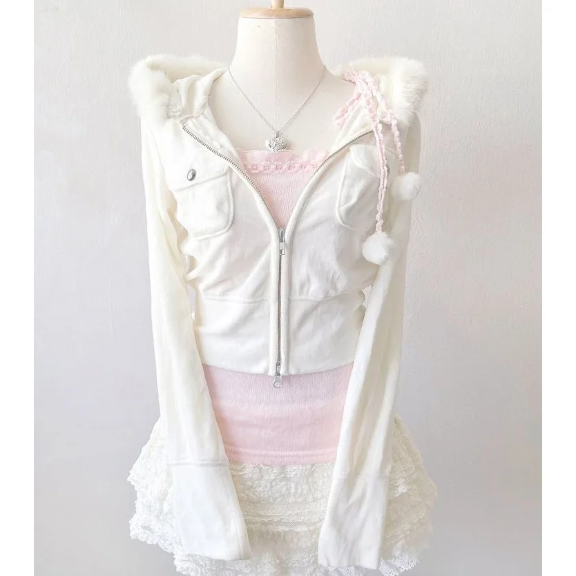 Lindo clásico minimalista Y2K Sudadera con capucha color sólido moda Casual ropa única estilo K-Pop Sexy picante niñas Top
