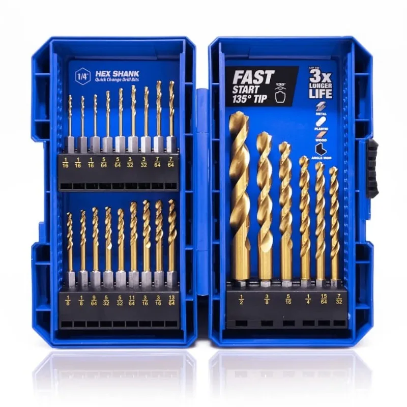 

24 Pieces Hex Shank Drill Bit Set for Impact Driver, HSS Twist Titanium Drill Bits for Metal, Hex Drive Quick Change Drill Bits