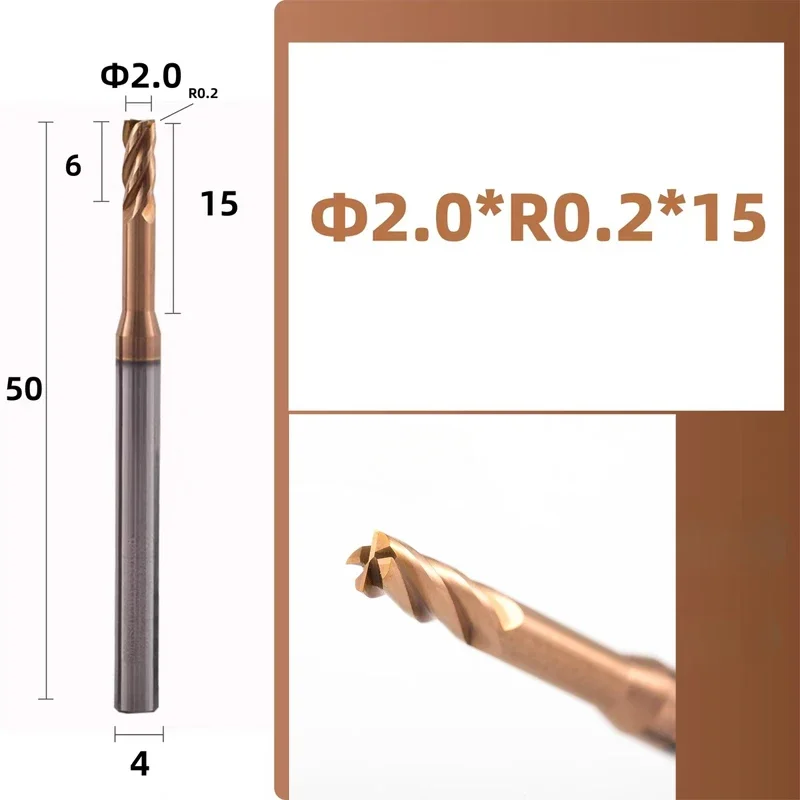 

HRC60 4Flute Solid Carbide Long Neck Bull Nose Milling Cutter Deep Groove Round Endmill R-Angle Small Diameter Min R0.1 R0.2