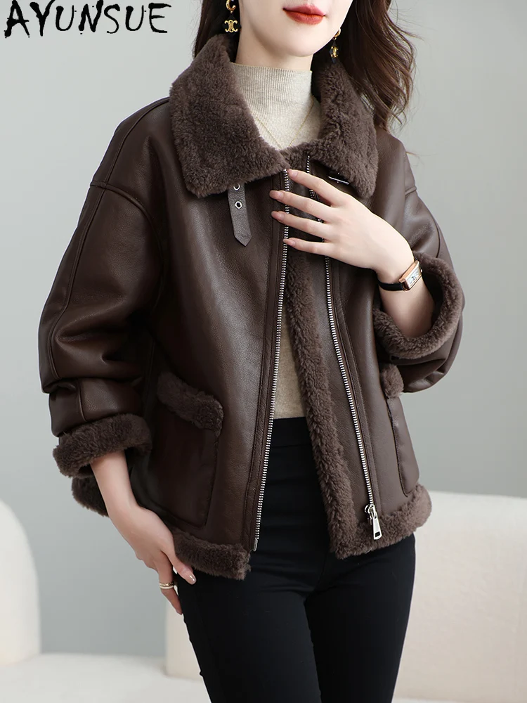 AYUNSUE 100% manteau de fourrure de laine femmes 2025 automne hiver vêtements fourrure intégrée Пajiто Ж onderе nouveau dans manteaux femme veste de moto