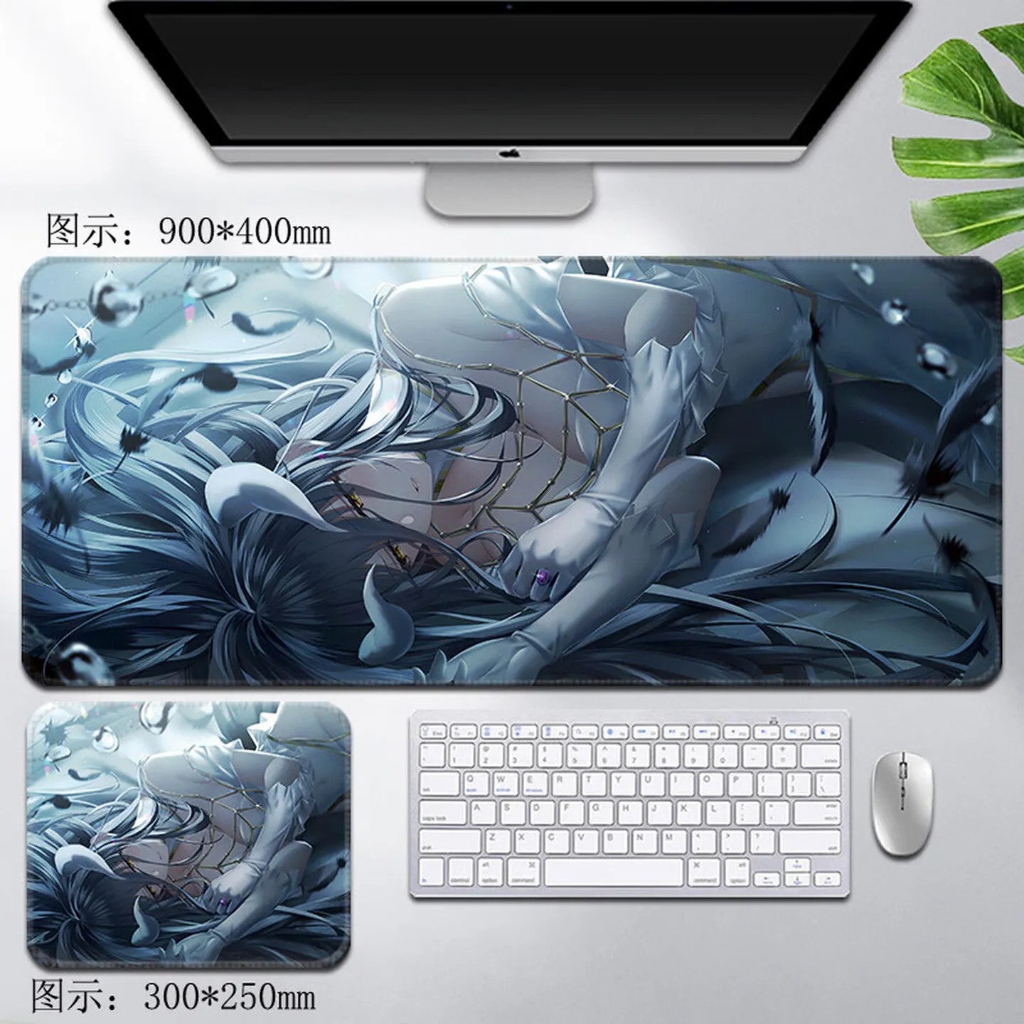XXL Hezhi Overlord Style Black-haired Succubus Gaming Mouse Pad 900x400mm Non-Slip Rubber Stitched Desk Mat for PC Laptop Office