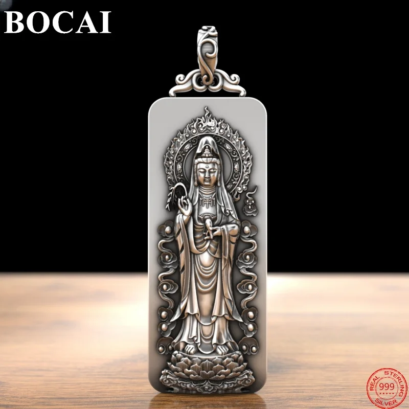 BOCAI S999 Sterling Silver Pendants for Women Men New Fashion Standing Avalokitesvara Zodiac Guardian Buddha Free Shipping