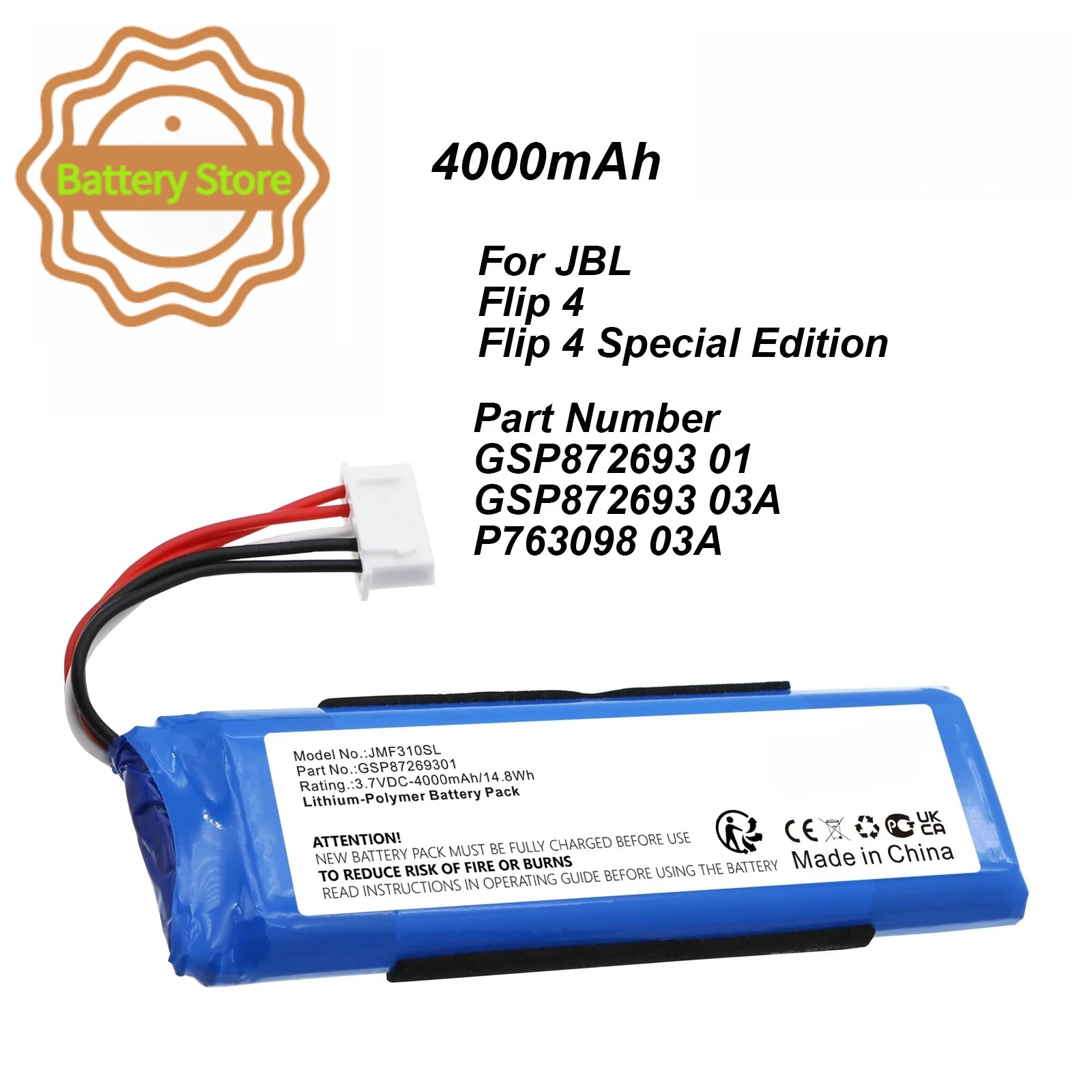 4000mAh Speaker Battery For JBL Flip 4 Flip 4 Special Edition GSP872693 01 GSP872693 03A P763098 03A