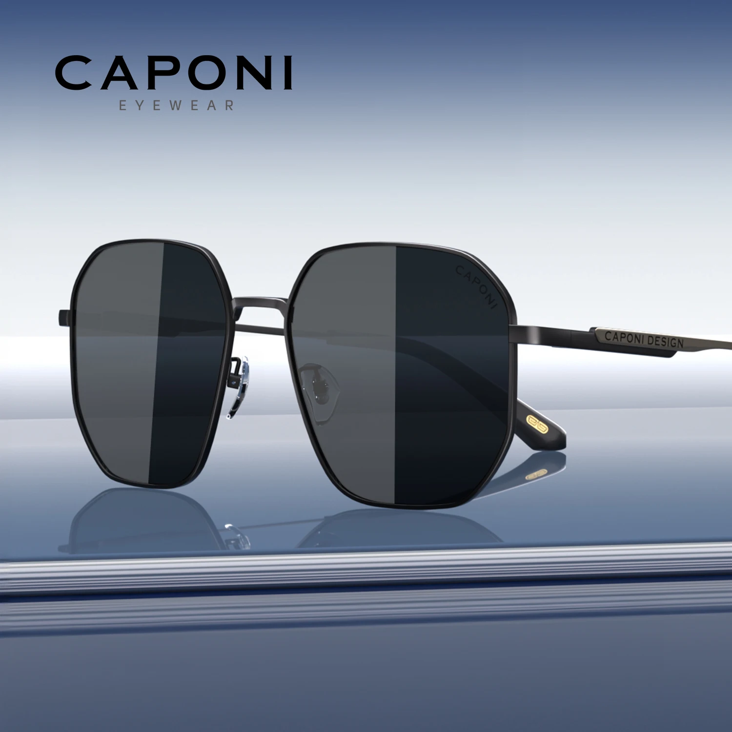 CAPONI Polarized Men Sunglasses Light High Quality Outdoor Driving Black Sun Glasses Anti Glare UV400 Black Shade CP24722