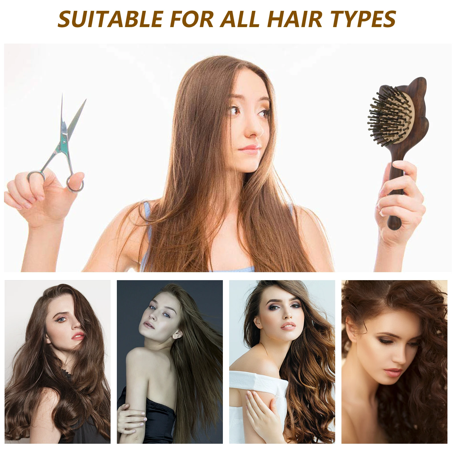 

Long Handle Cat Women Detangling Brush Shape Scalp Massager Sandalwood Hair Brush Detangle Styling Tools for Women