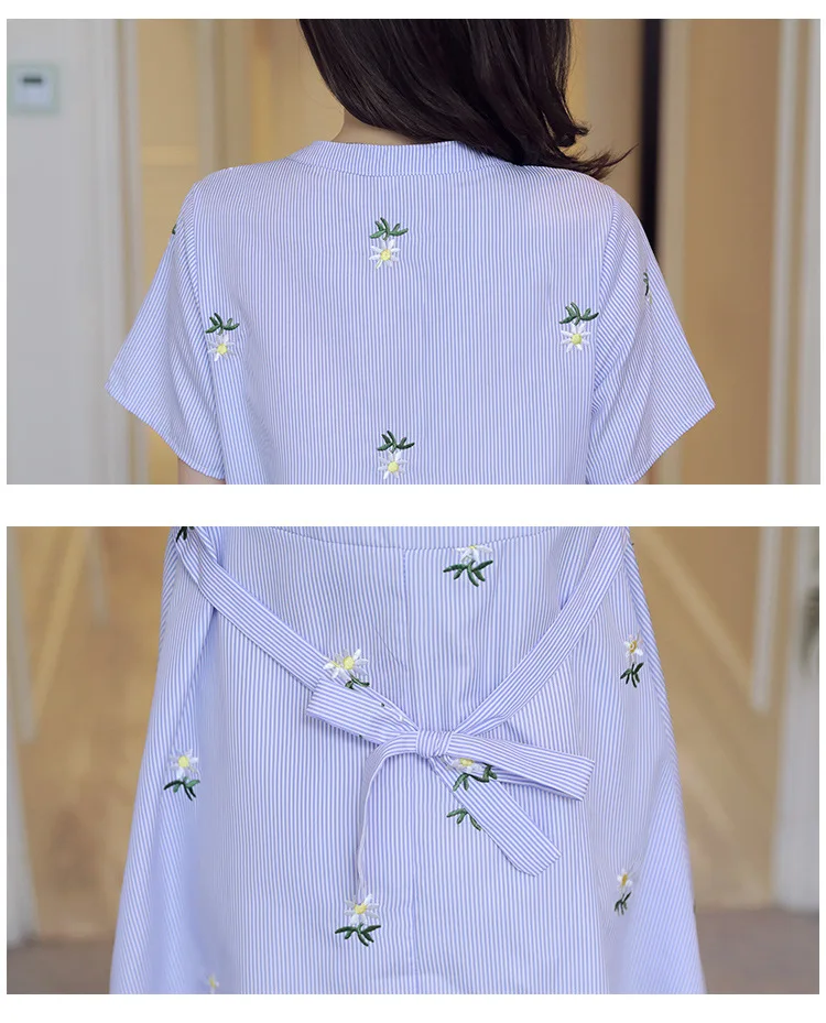 Women Maternity Dresses Pregnancy Dress Summer Fashion Striped Embroidered Plus Size Breastfeeding Dress Clothes