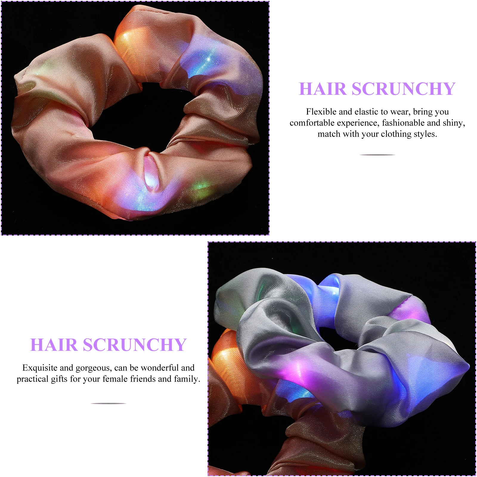 

12pcs Luminous Scrunchies LED Glow Hair Ropes Elastic Hair Rings for Women Girls Decorative Accessories for Wedding Party