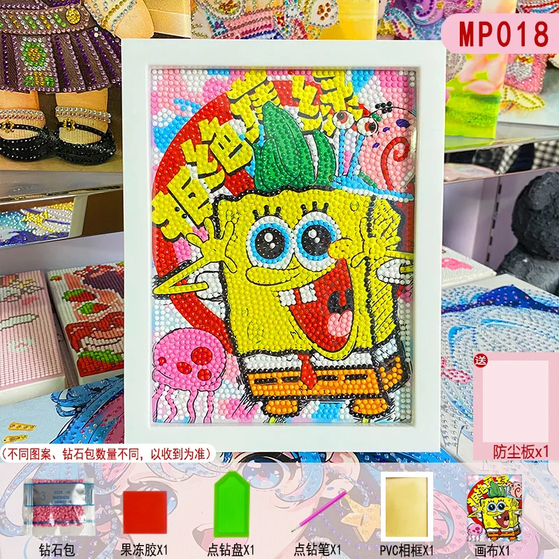 

Pokémon SpongeBob SquarePants Cartoon Diamond Painting DIY With Frame Kids Gift Ornament Anime Decorative Figurine