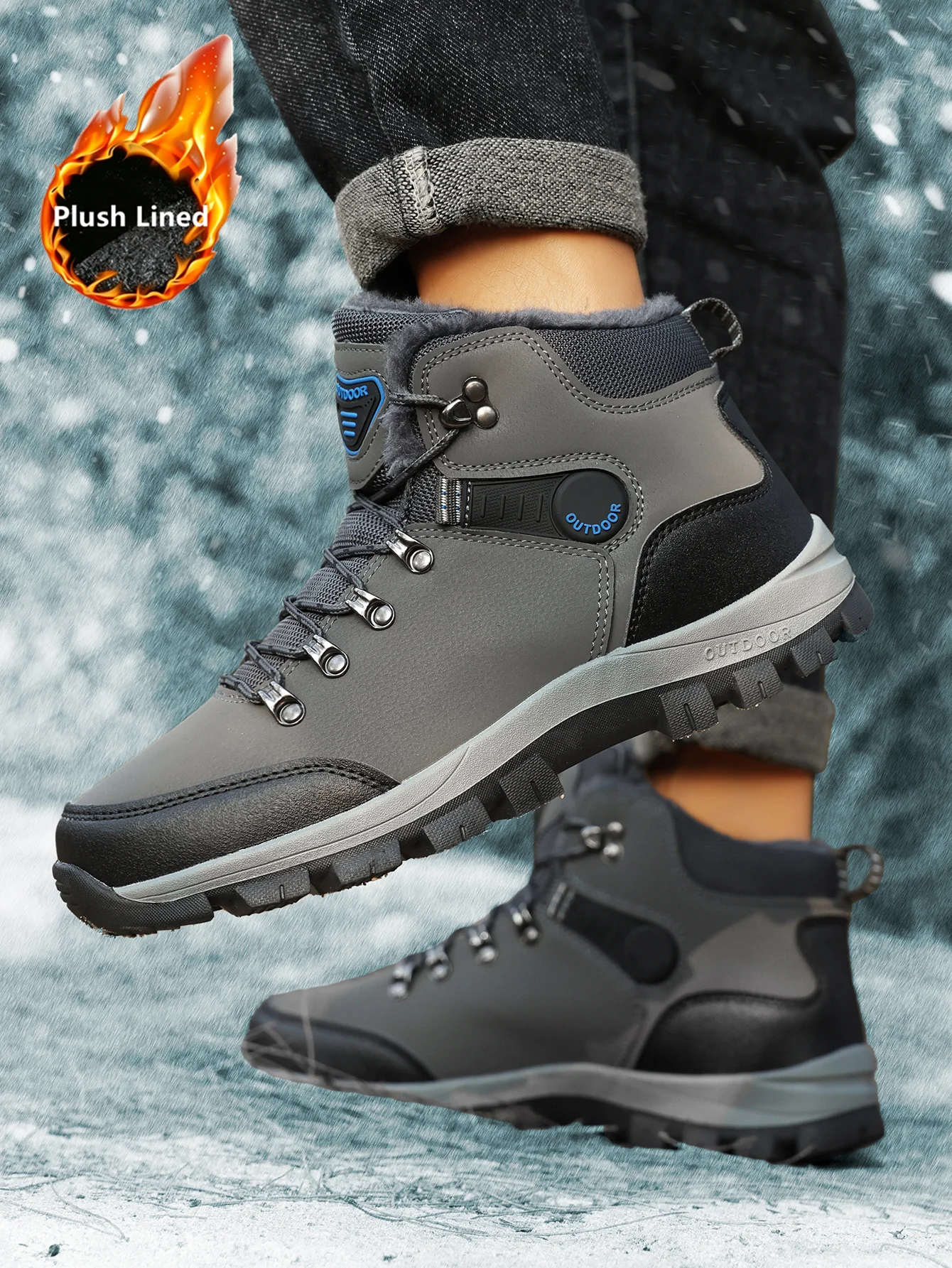 Herren-Winterstiefel mit Fleece-Futter, verdicktem Schaft und kurzer Form, warm und rutschfest, bequeme und vielseitige Outdoor-Stiefel für kaltes Wetter. – Detail 7