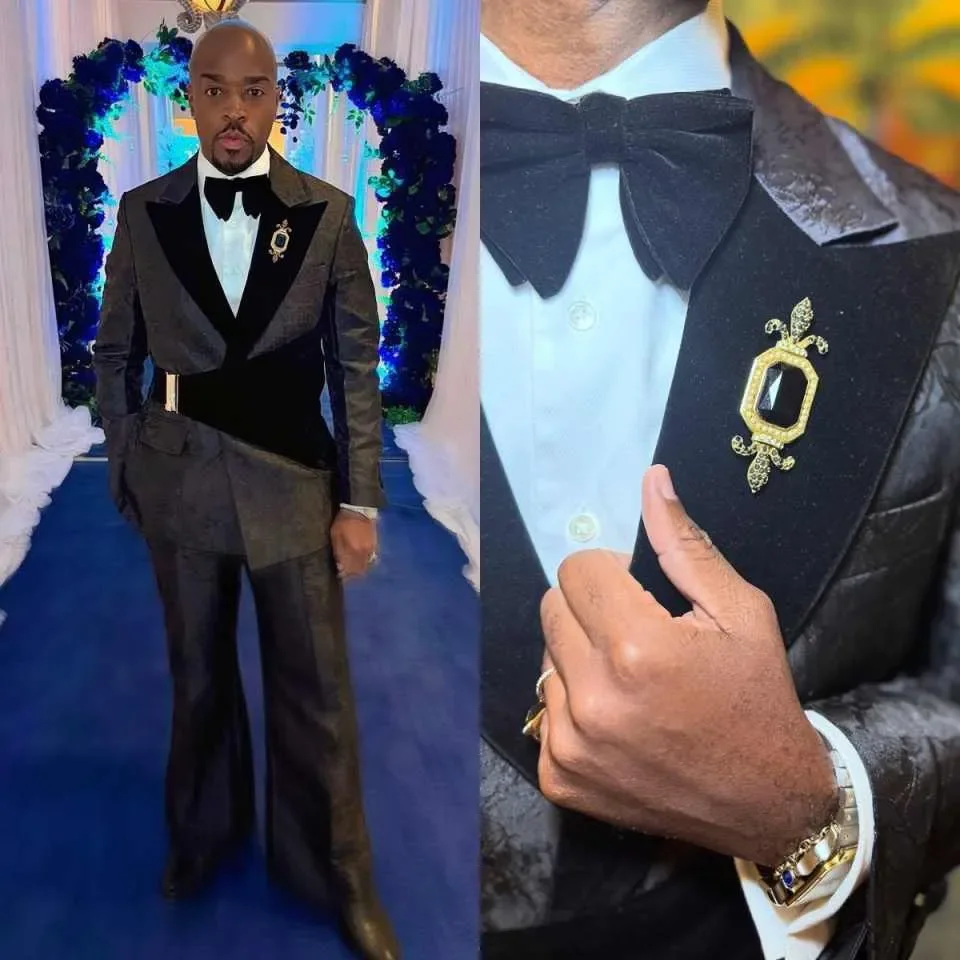 Design Wedding Tuxedos Jacquard 2 Piece Slim Flt Men Suit Handsome Jacket Pants Set For Groom Evening Blazers Customized