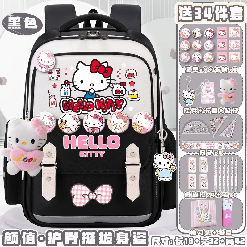 Sanrio Hello Kitty Student Schoolbag, almofada de ombro leve e casual, mochila impermeável resistente a manchas, nova