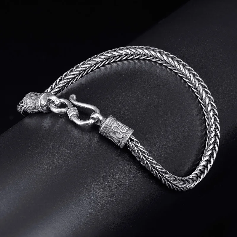 Trendy Retro Thai Silver Woven Dragon Bone Bracelet Personalized Hemp Rope Bracelet For Men Accessories KOFSAC