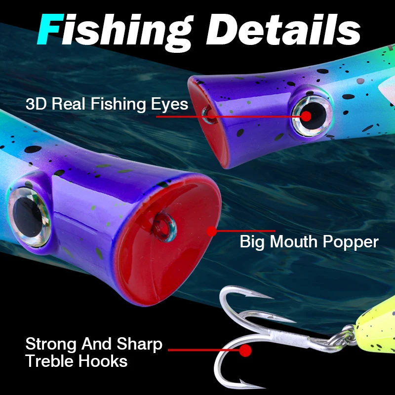 FJORD Popper Superficie con Anzuelos Triples Boca Grande Agua Salada - imagen 3