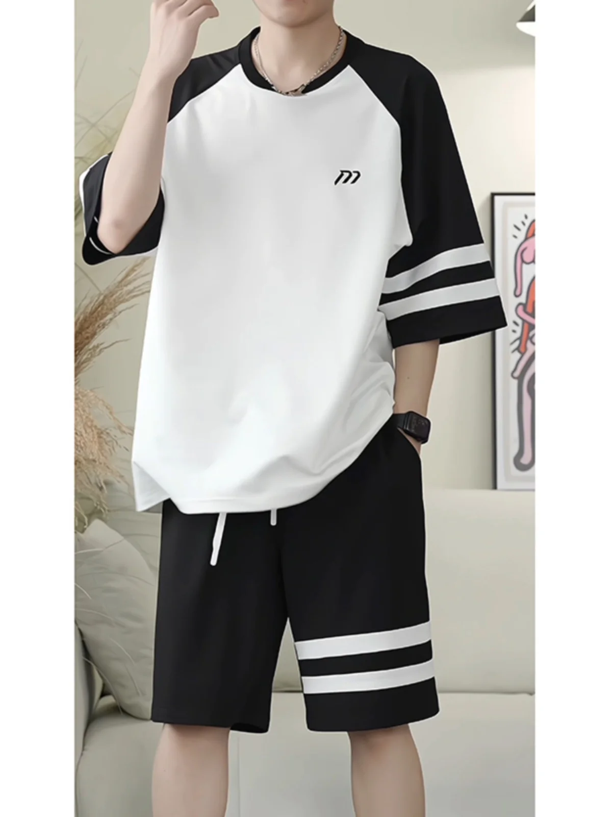 

White Ice Silk ort Sve T-irt And orts Set for Men Qui Dry Sports Wear Teenage Autumn Season Casual Sportswear