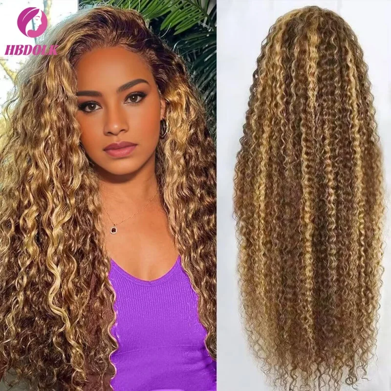 30 40 بوصة 4/27 موجة عميقة شعر مستعار أمامي تسليط الضوء على أومبير 5x5 Hd الدانتيل شعر مستعار أمامي شعر الإنسان العسل شقراء مجعد الملونة للنساء